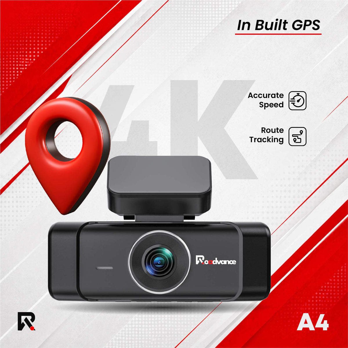 Roadvance A4 dashcam with built-in GPS
