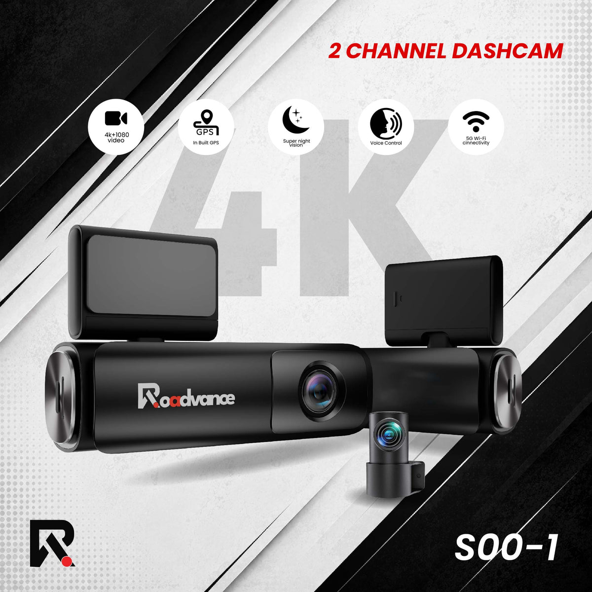 Roadvance S00-1 4K dual channel dashcam with rear camera
