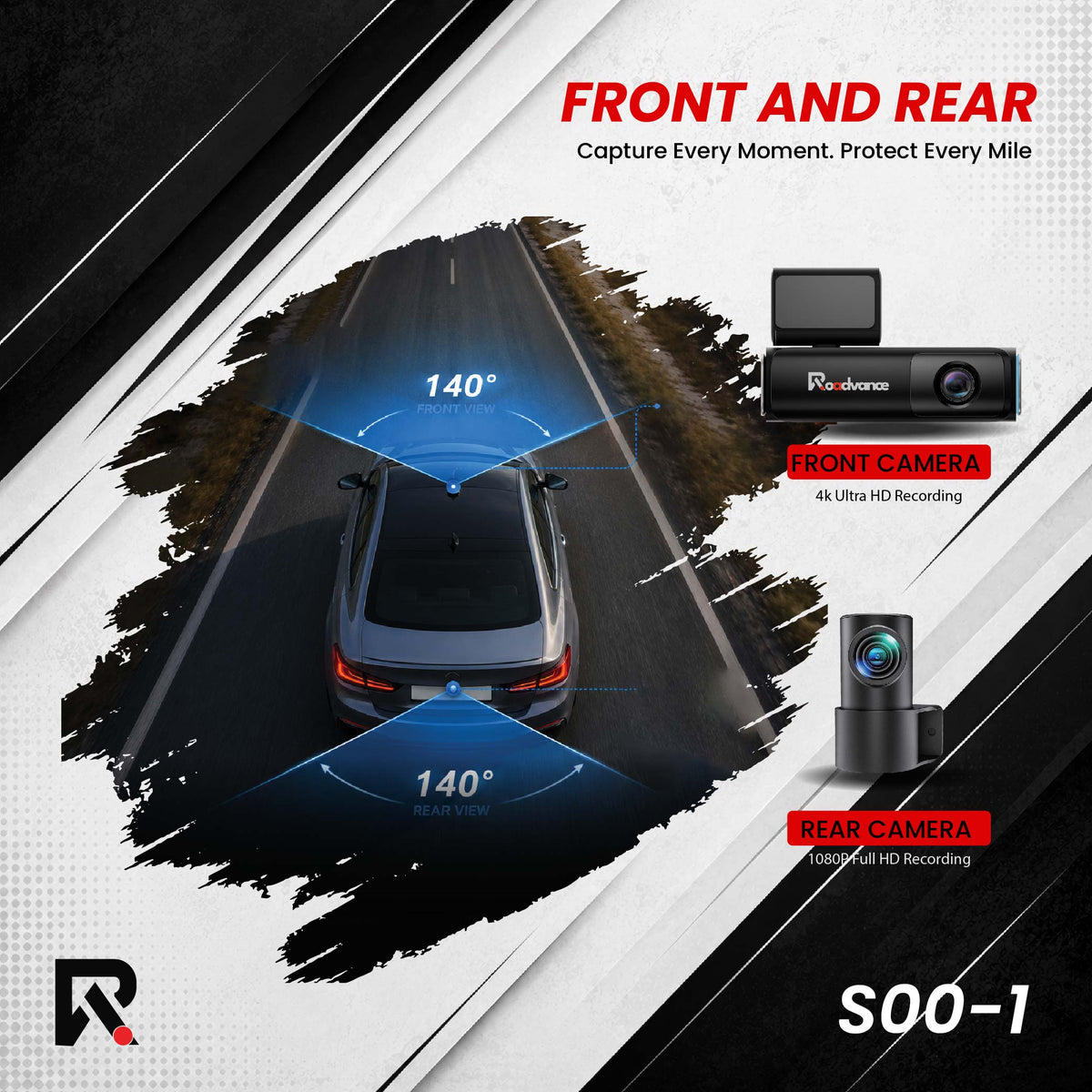 Roadvance S00-1 front 4K and rear 1080P 140 degree recording