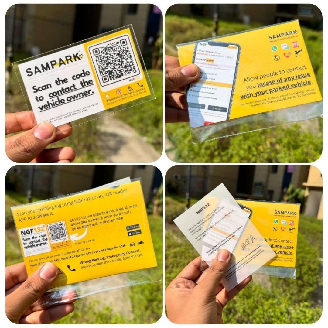 Sampark.Me (NGF132) – CAR Parking Tag ,Receive car updates via SMS, WhatsApp, Phone Call, Video Call, or GPS – with lifetime validity.