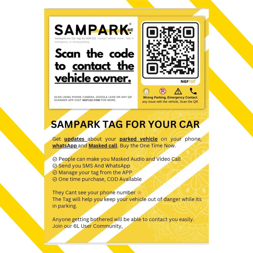 Sampark.Me (NGF132) – CAR Parking Tag ,Receive car updates via SMS, WhatsApp, Phone Call, Video Call, or GPS – with lifetime validity.