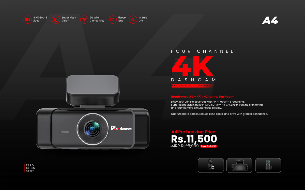 Roadvance A4 4-channel dashcam pre-booking banner