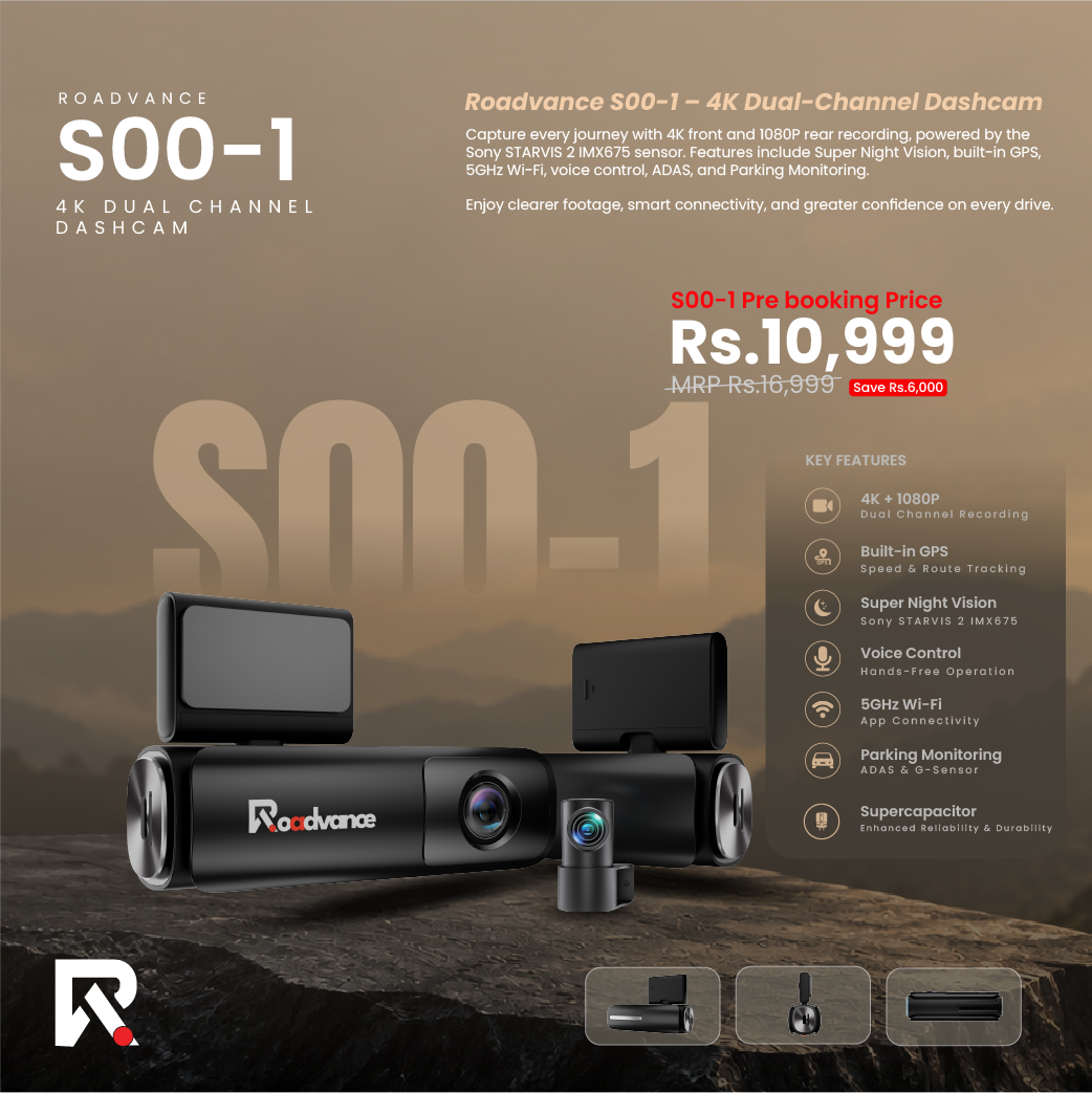 Roadvance S00-1 4K dual channel dashcam with supercapacitor