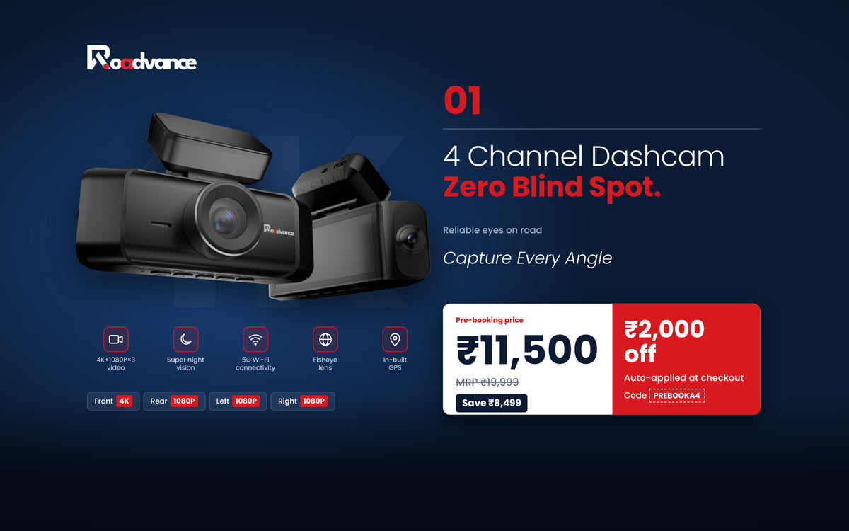 Roadvance A4 4-channel 4K dashcam with zero blind spot recording