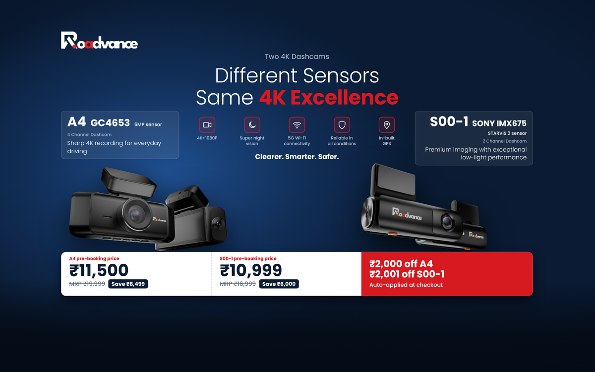 Roadvance A4 4 channel dashcam vs S00-1 4K dash cam comparison