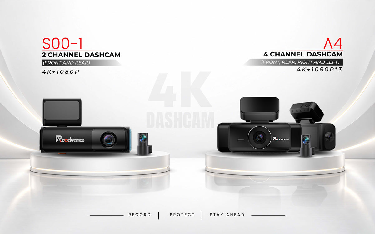 Roadvance S00-1 and A4 4K dashcams side by side