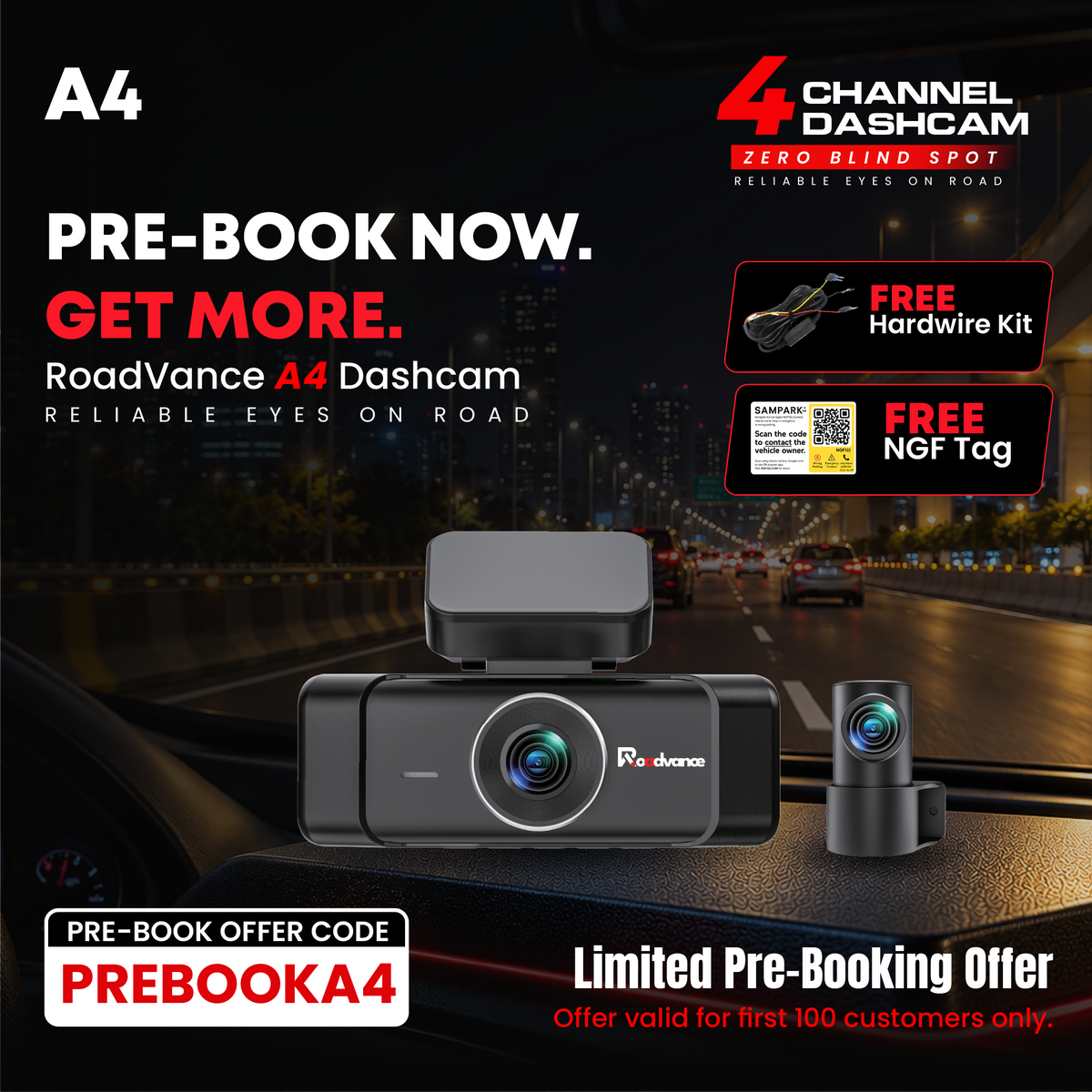 Roadvance A4 4-Channel 4K Dashcam
