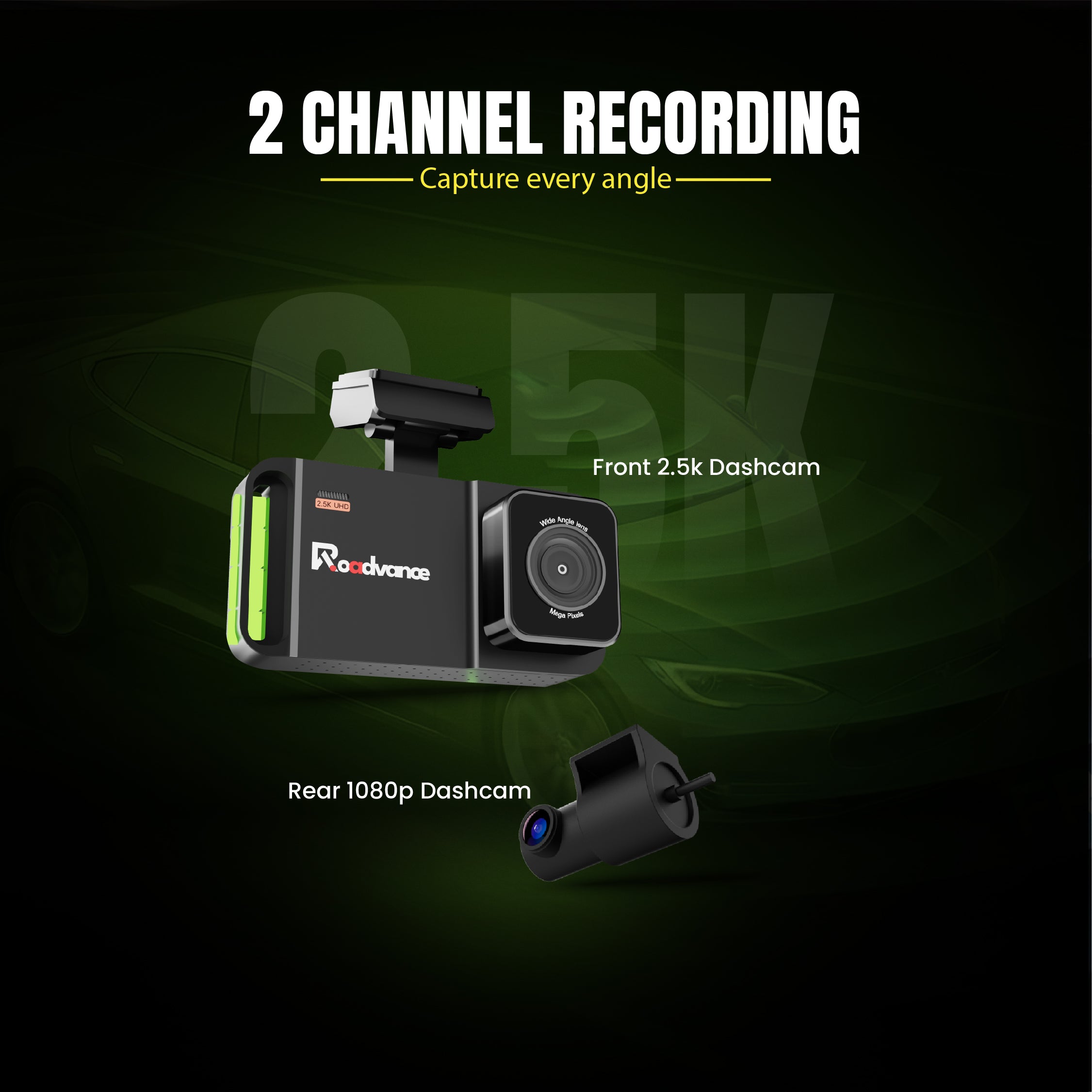 Pre-book Roadvance S-003 2.5K Dual Channel Dashcam | Front & Rear Recording | Wide Angle Lens | Loop Recording | Night Vision | G-Sensor | Free Hardwirekit