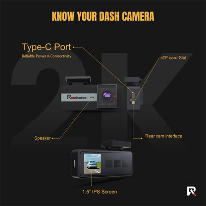 2K Dual Dash Cam Front & Rear | H.265 Compression, 256GB Support, Seamless Loop Recording, in Built wifi, App support With Memory Card