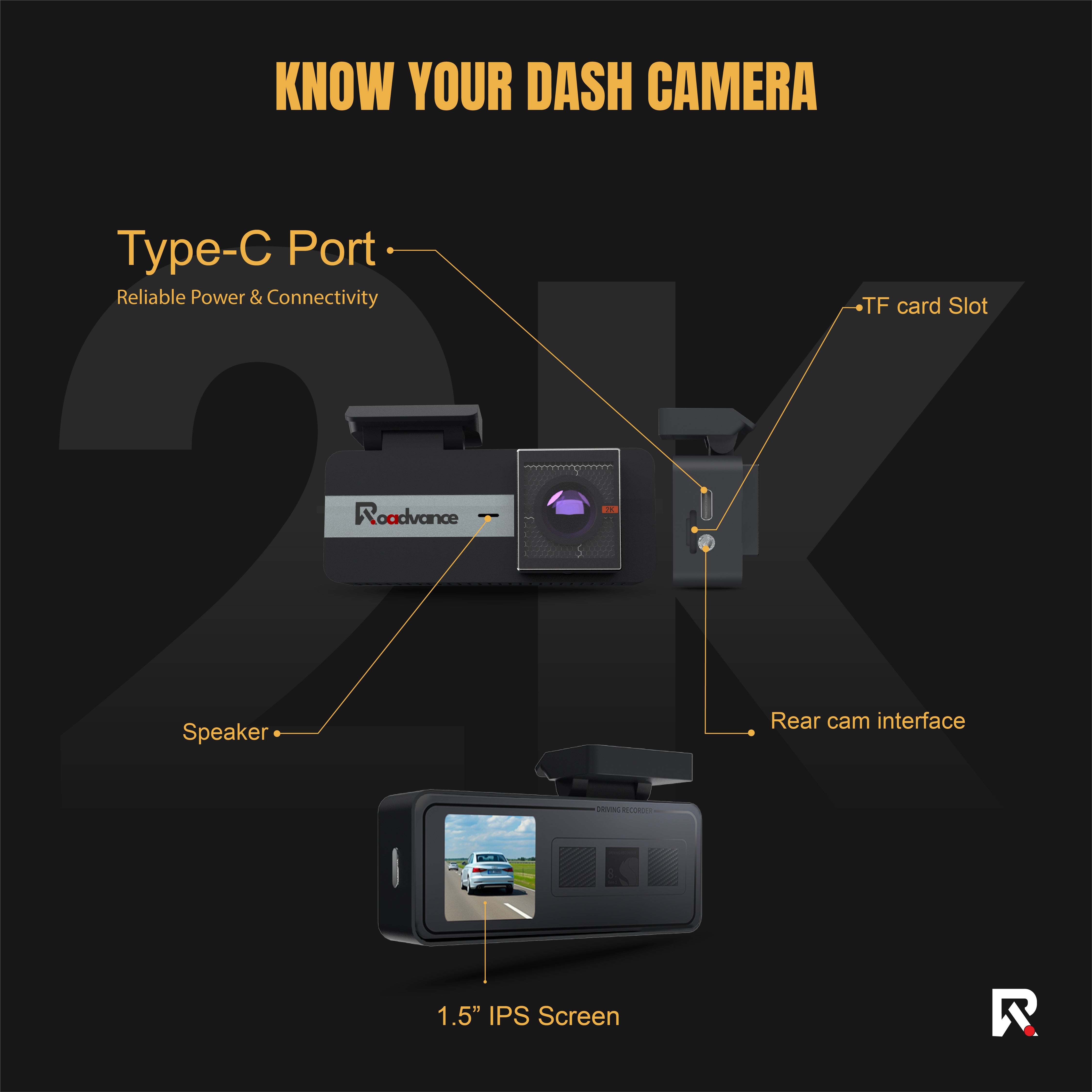 2K Dual Dash Cam Front & Rear | H.265 Compression, 256GB Support, Seamless Loop Recording, in Built wifi, App support