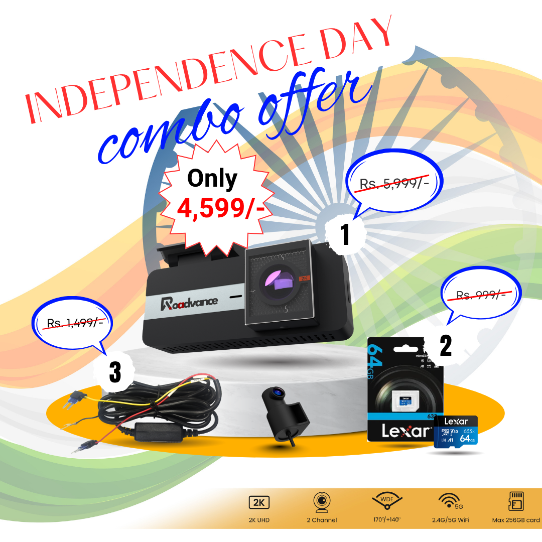 2K Dual Dash Cam Front & Rear | H.265 Compression, 256GB Support, Seamless Loop Recording, in Built wifi, App support With Memory Card