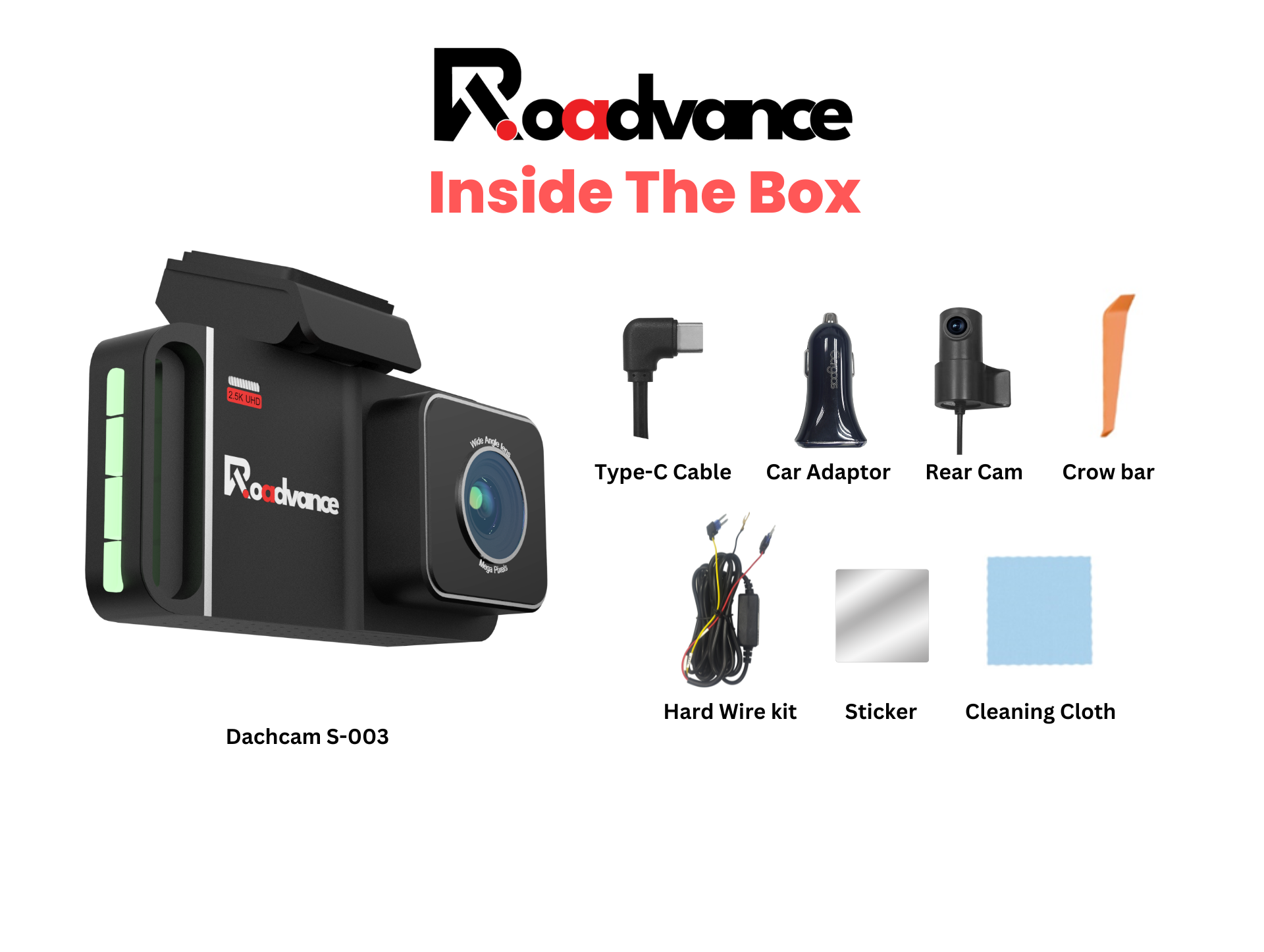 RoAdvance DashCam 2.5K Front & 1080p Rear, WiFi Smart App Control, WDR, Voice command, SuperCapacitor, with Hardwire kit, Loop Recording, Night Vision, Parking Mode