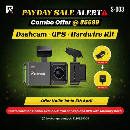 Payday SALE Roadvance S-003 2.5K Dual Channel Dashcam | Front & Rear Recording | Wide Angle Lens | Loop Recording | Night Vision | G-Sensor Free Hardwirekit & External GPS