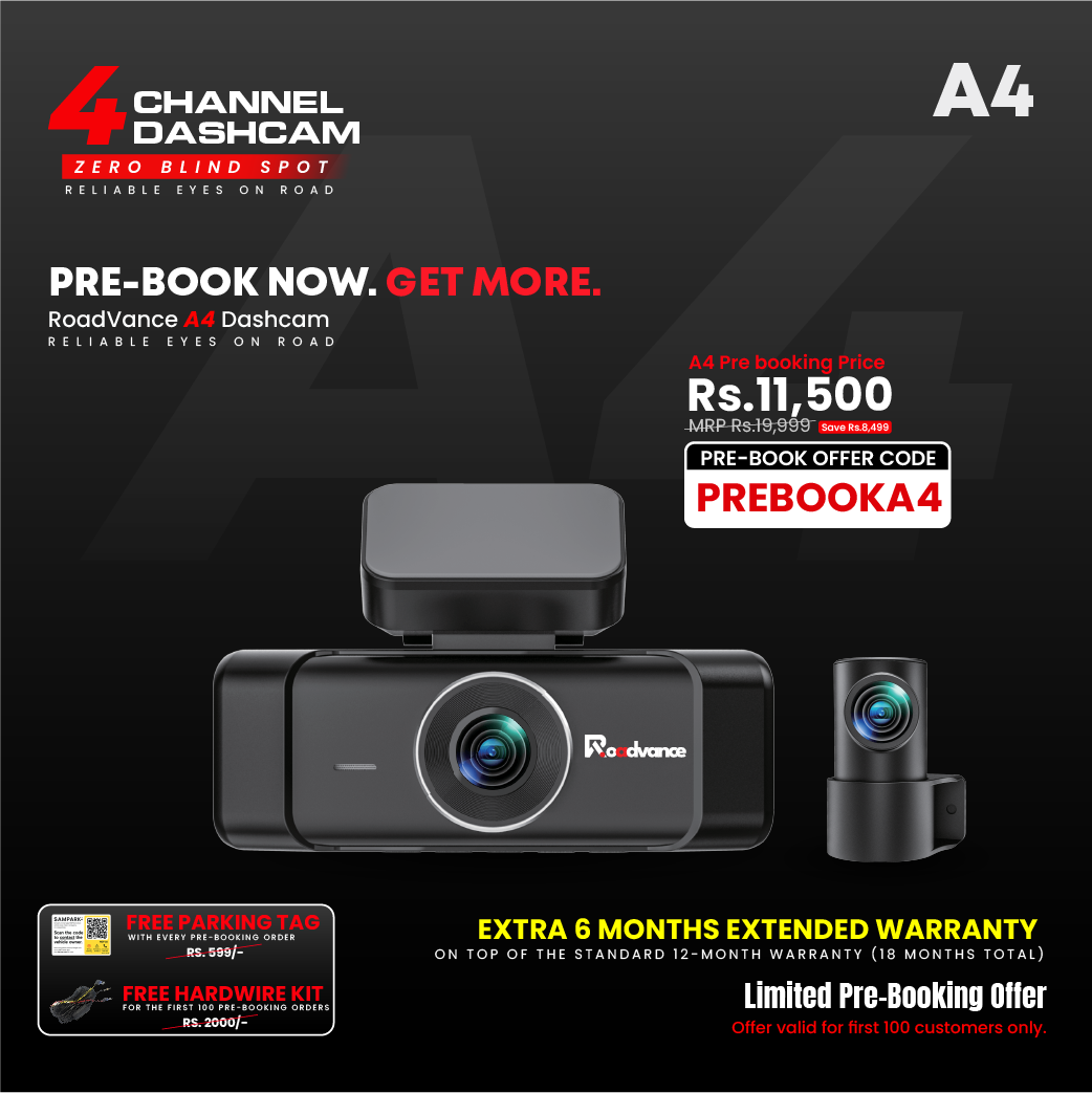 Roadvance A4 4-channel 4K dashcam pre-booking offer ₹11,500