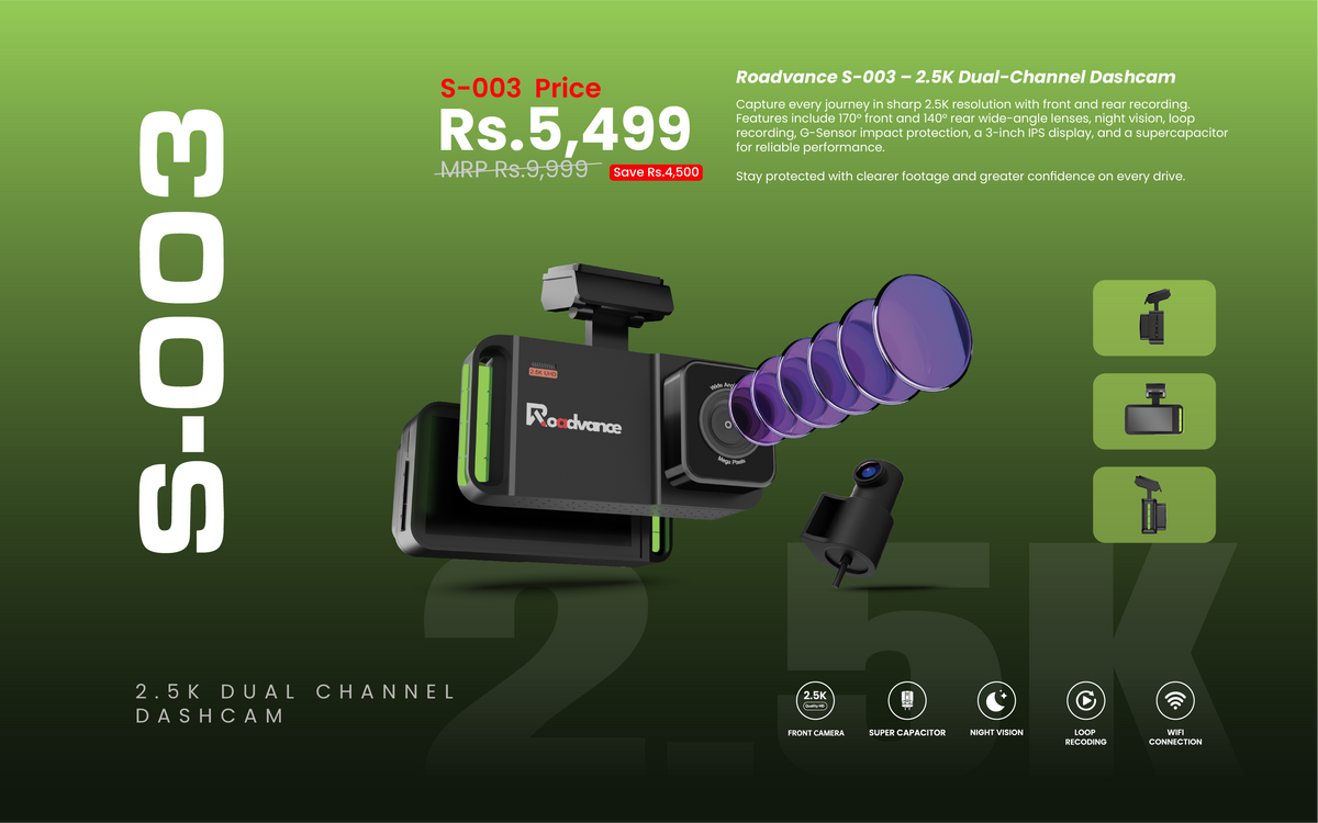 Roadvance S-003 2.5K dual channel dashcam banner